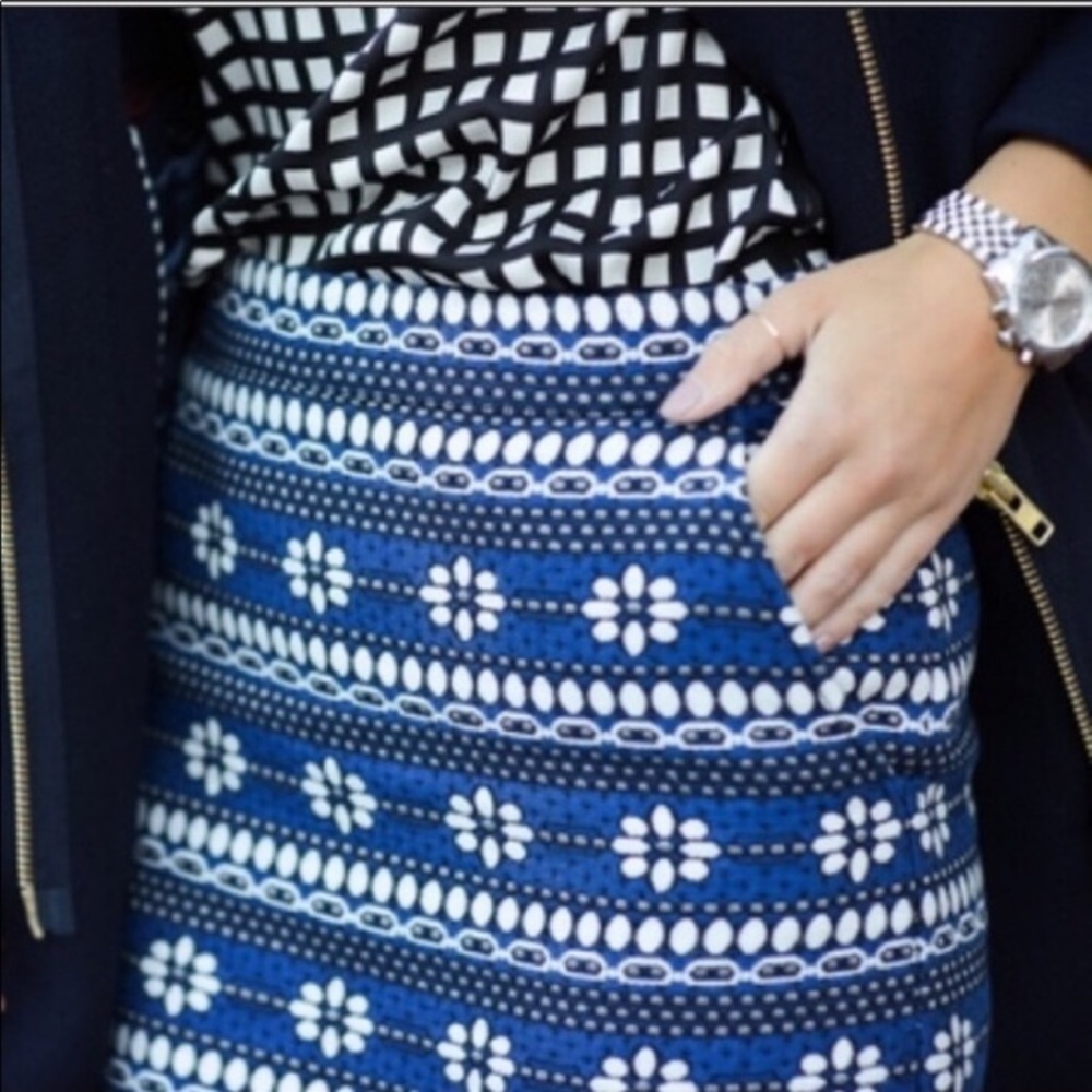 J Crew Blue White Floral Jacquard Mini Skirt 2